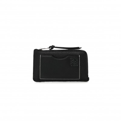 LOEWE SOFT GRAINED CALFSKIN COIN CARD HOLDER BLACK (12*7cm)