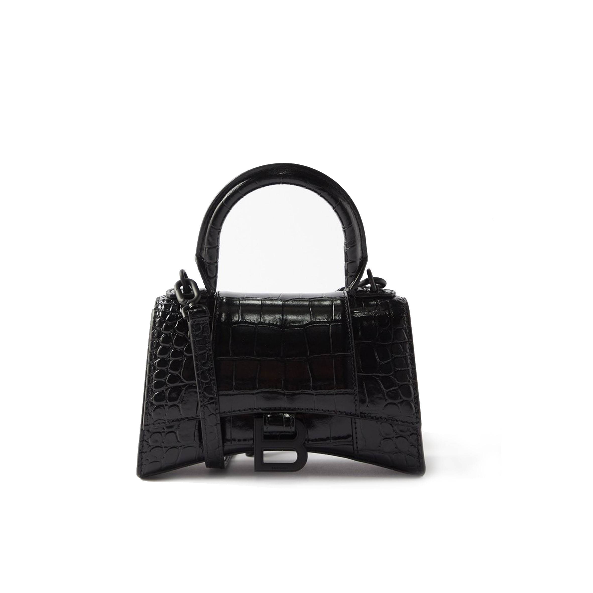 BALENCIAGA BLACK HOURGLASS XS  CROCODILE-EFFECT LEATHER BAG  MATCHESFASHION US (19*12*6.6cm)