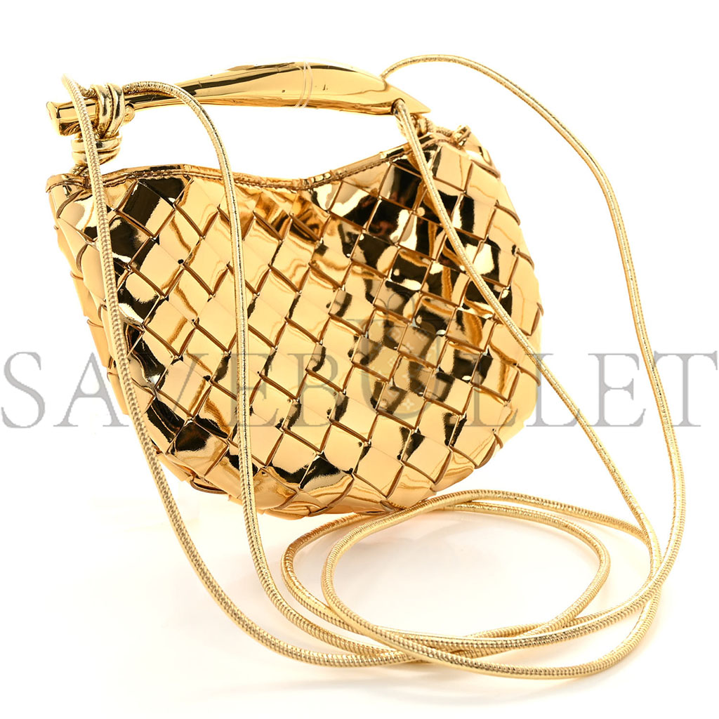 BOTTEGA VENETA MIRROR LAMINATED NAPPA INTRECCIATO MINI SARDINE BAG GOLD (20*15*3cm)