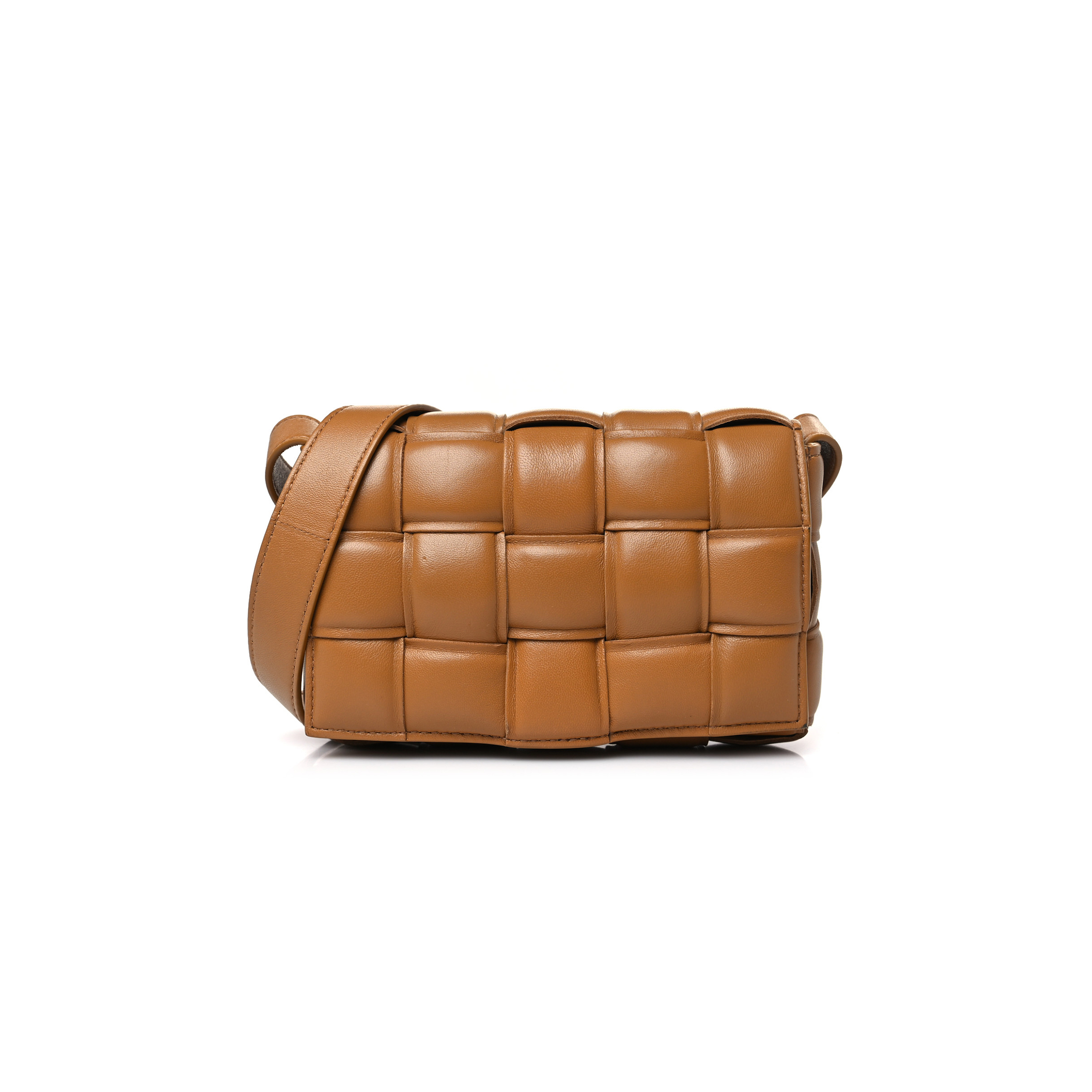 BOTTEGA VENETA NAPPA MAXI INTRECCIO PADDED CASSETTE CROSSBODY BAG CARAMEL  (26*18*8cm)