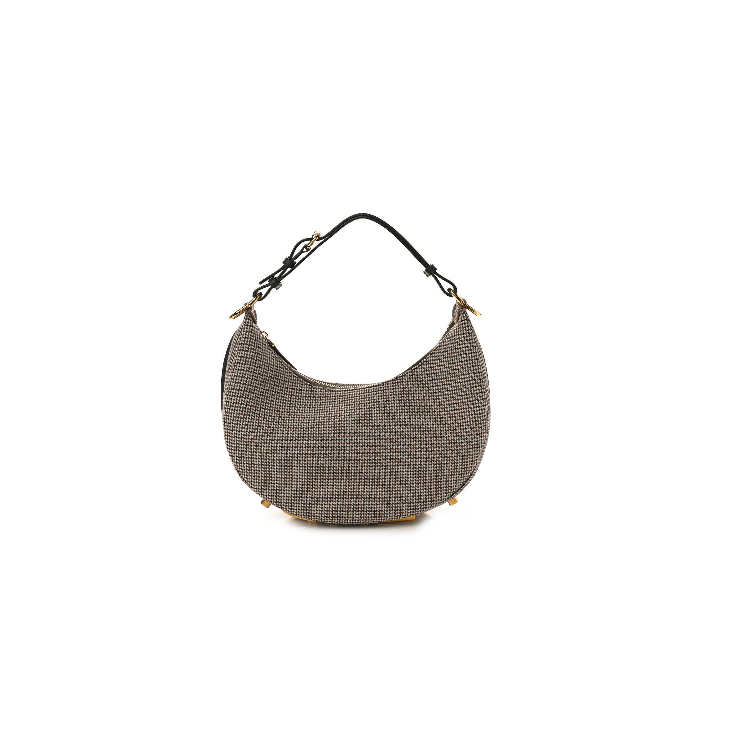 FENDI WOOL VITELLO GRACE SMALL HOUNDSTOOTH SMALL FENDIGRAPHY HOBO BAG BEIGE MORO (28*21*8cm)