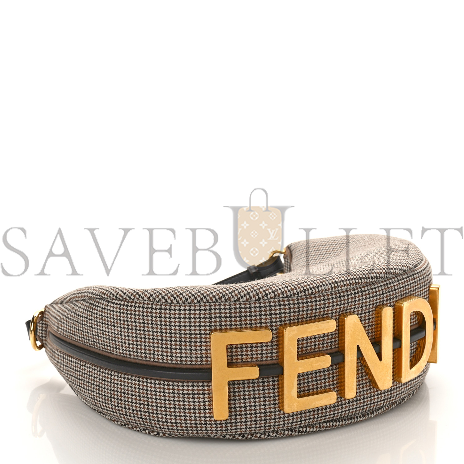 FENDI WOOL VITELLO GRACE SMALL HOUNDSTOOTH SMALL FENDIGRAPHY HOBO BAG BEIGE MORO (28*21*8cm)