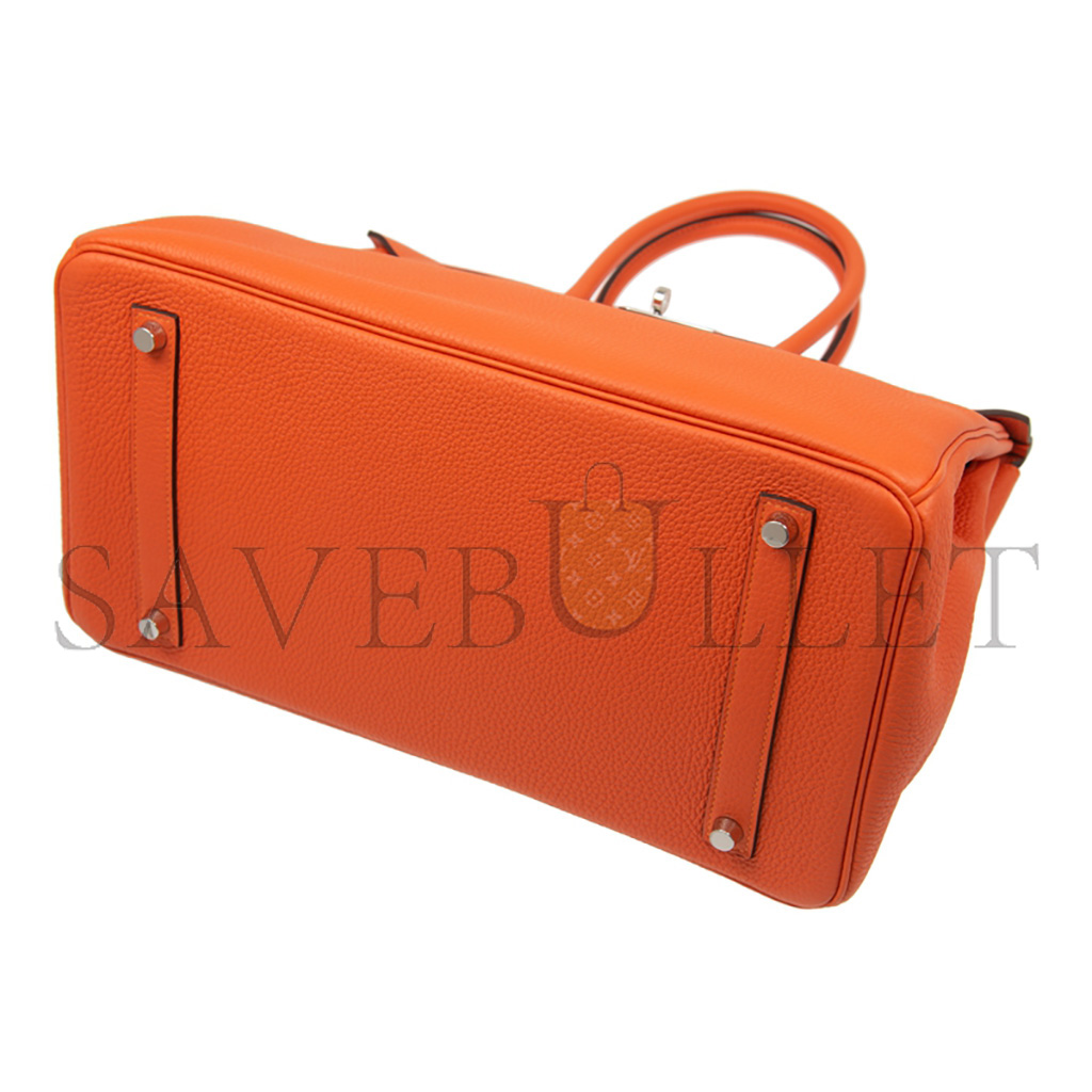 HERMES MASTER BIRKIN 25 TOGO LEATHER ORANGE SILVER BUCKLE BAG 521791 (25*20*13cm)