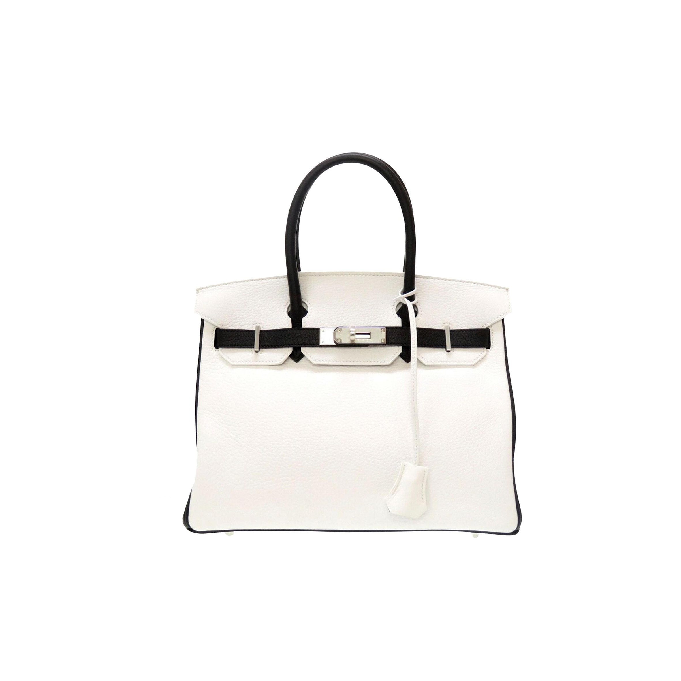 HERMES MASTER BIRKIN 30 TOGO LEATHER MILKSHAKE WHITE AND BLACK SILVER BUCKLE HANDBAG 982147 (30*23*15cm)