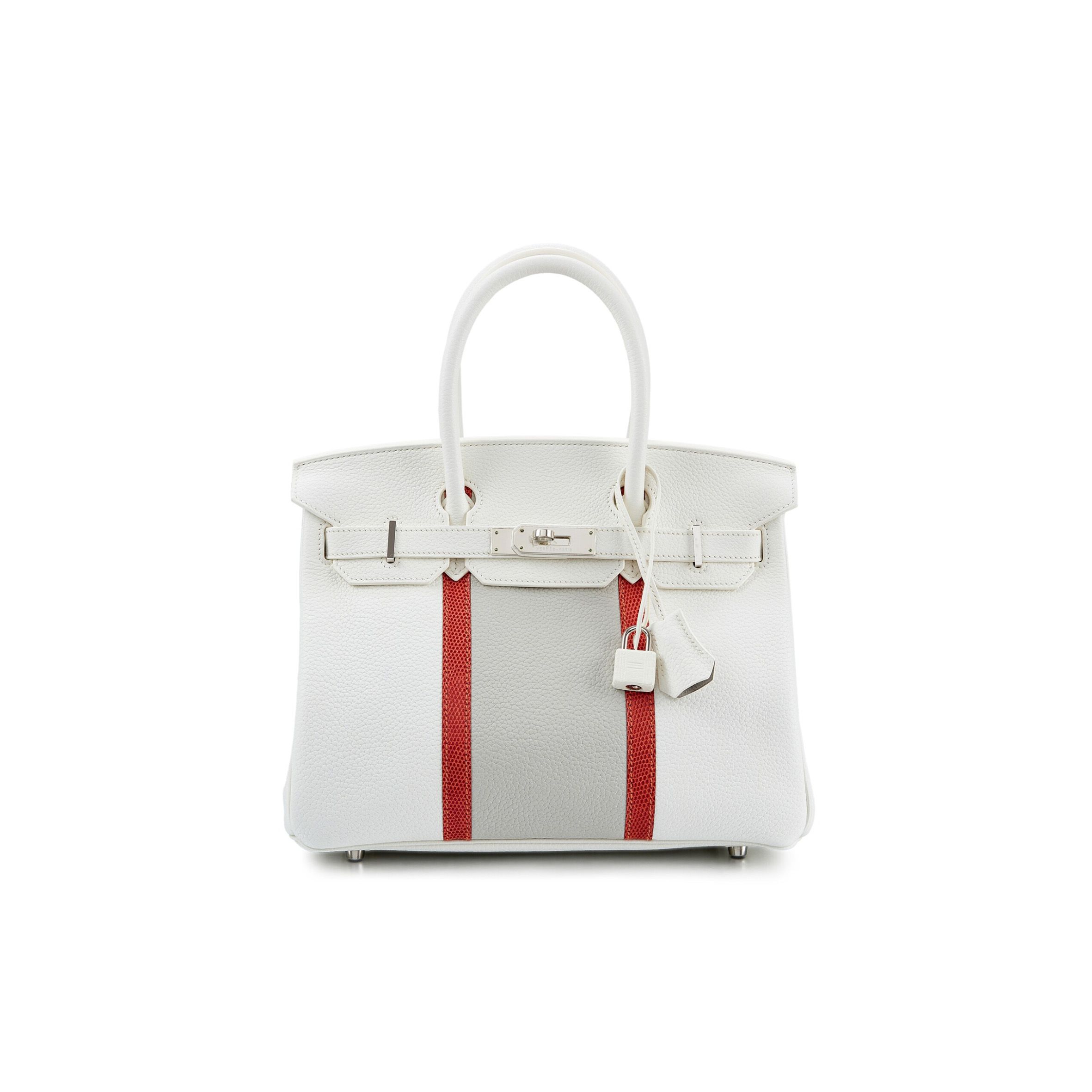 HERMES MASTER BIRKIN 30 TOGO LEATHER WHITE AND PEARL GREY LIZARD LEATHER HANDBAG 6566521503 (30*23*15cm)