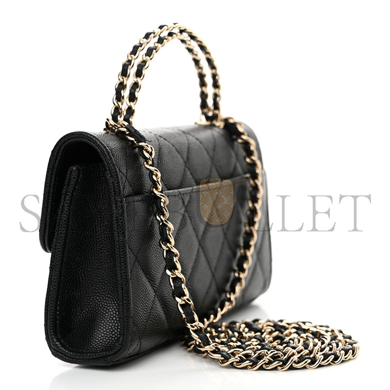 CHANEL MASTER CAVIAR QUILTED CHAIN TOP HANDLE WITH CHAIN BLACK (18*10*4cm) 