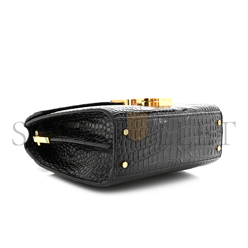 YSL CASSANDRA MINI TOP HANDLE BAG IN CROCODILE-EMBOSSED SHINY LEATHER 623930DND0J1000 (20*16*7.5cm)
