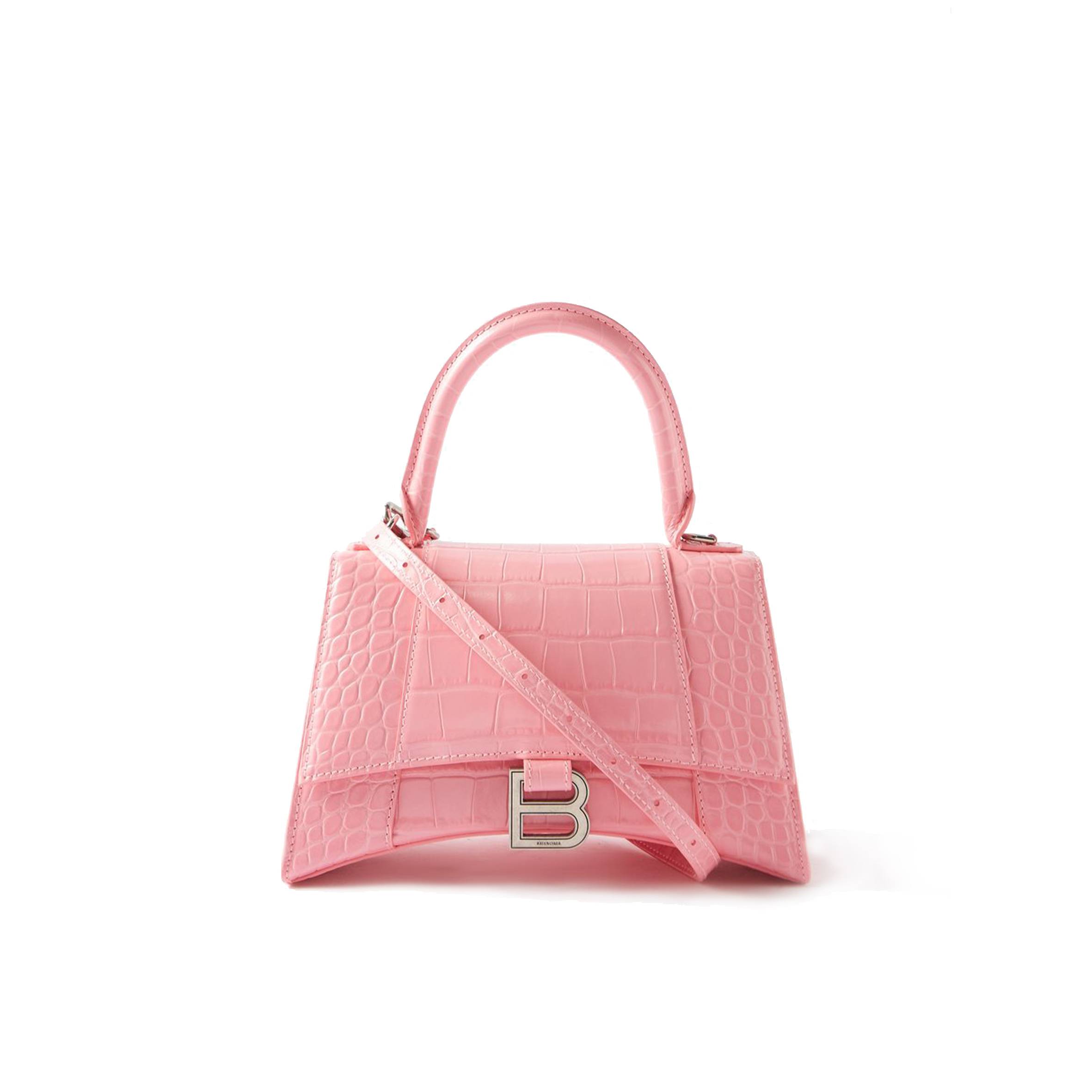 BALENCIAGA PINK HOURGLASS S CROCODILE-EFFECT LEATHER BAG MATCHESFASHION US (22.5*14.5*10cm)