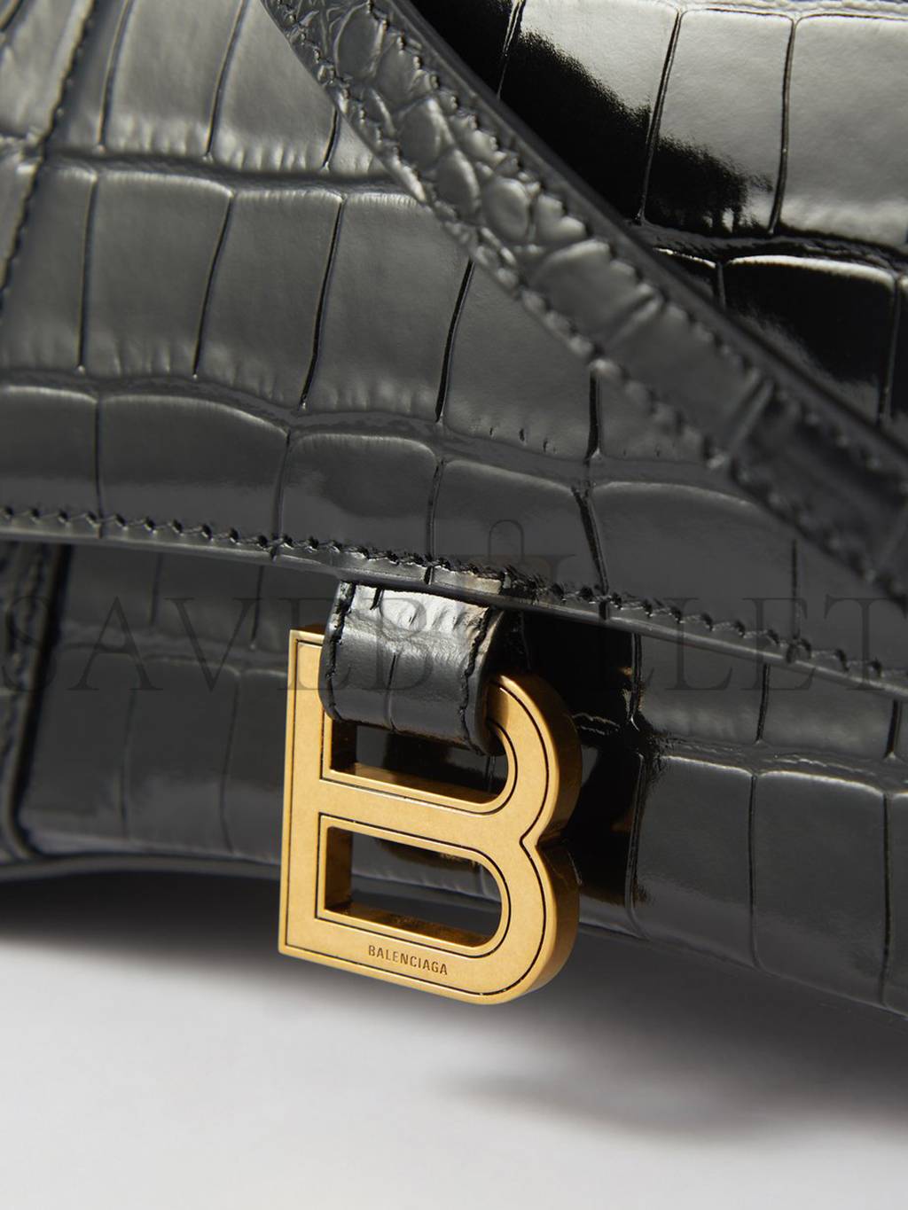 BALENCIAGA BLACK HOURGLASS S CROCODILE-EFFECT LEATHER BAG  MATCHESFASHION US (22.8*15.2*9cm)