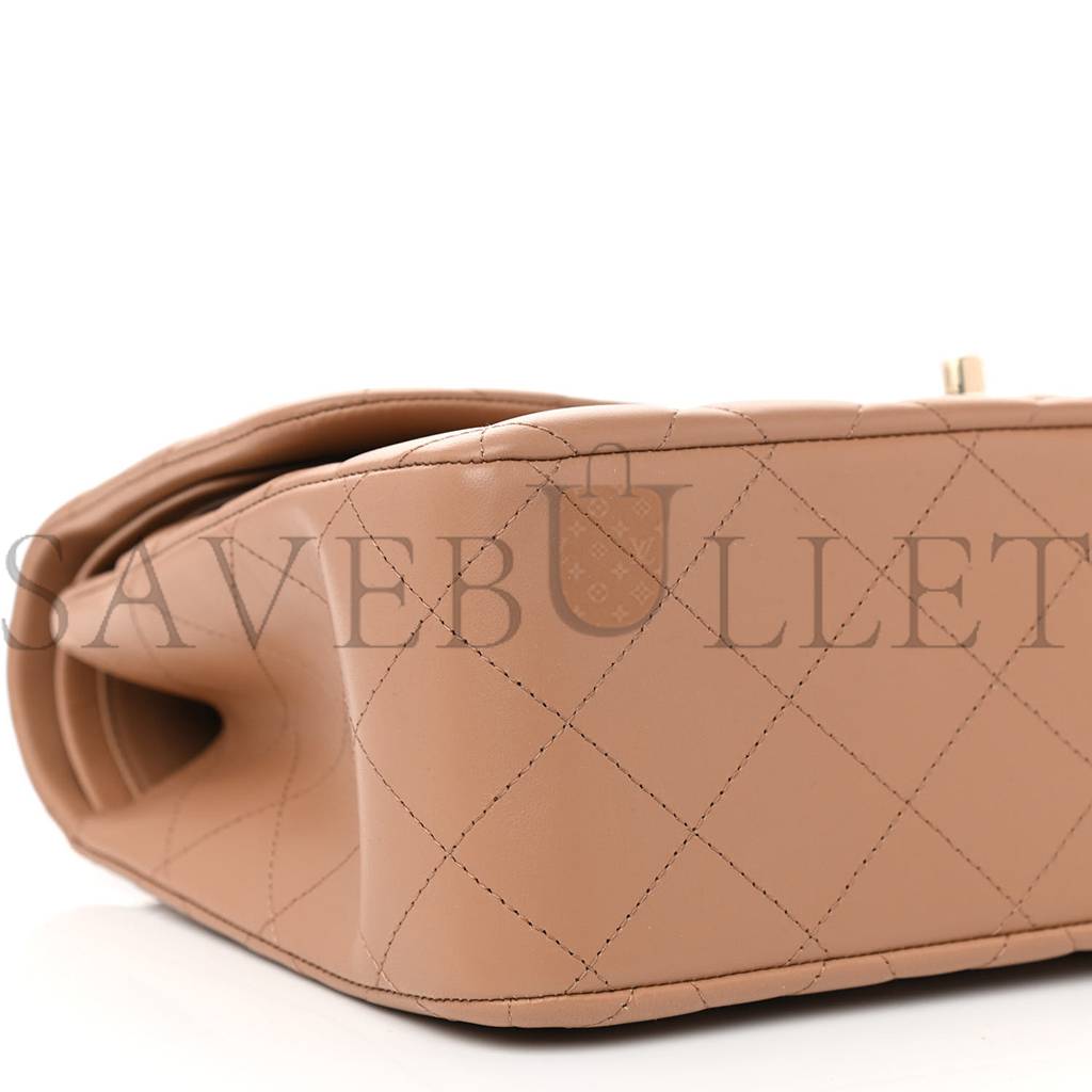 CHANEL LAMBSKIN QUILTED JUMBO DOUBLE FLAP DARK BEIGE ROSE GOLD HARDWARE (31*19*9cm)