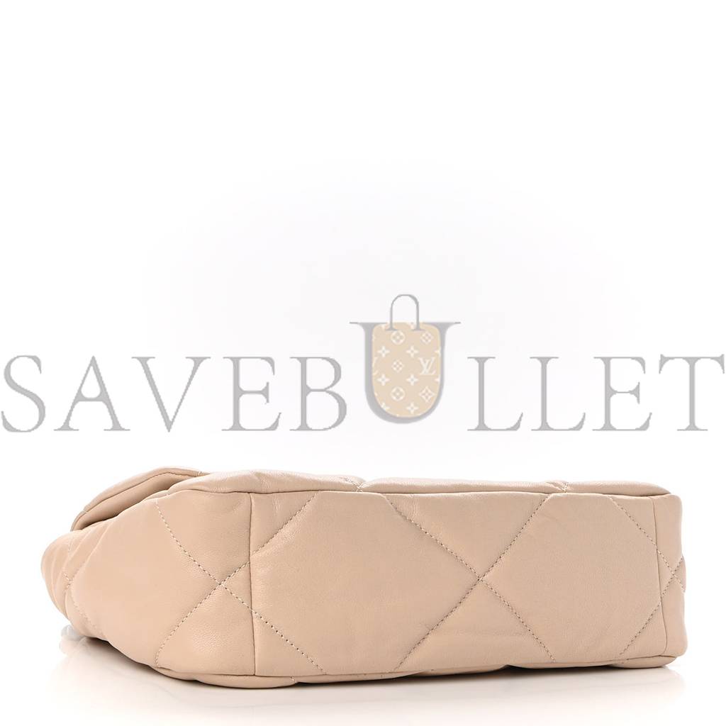 CHANEL GOATSKIN QUILTED MEDIUM CHANEL 19 FLAP LIGHT BEIGE GOLD HARDWARE (25*15*8cm)