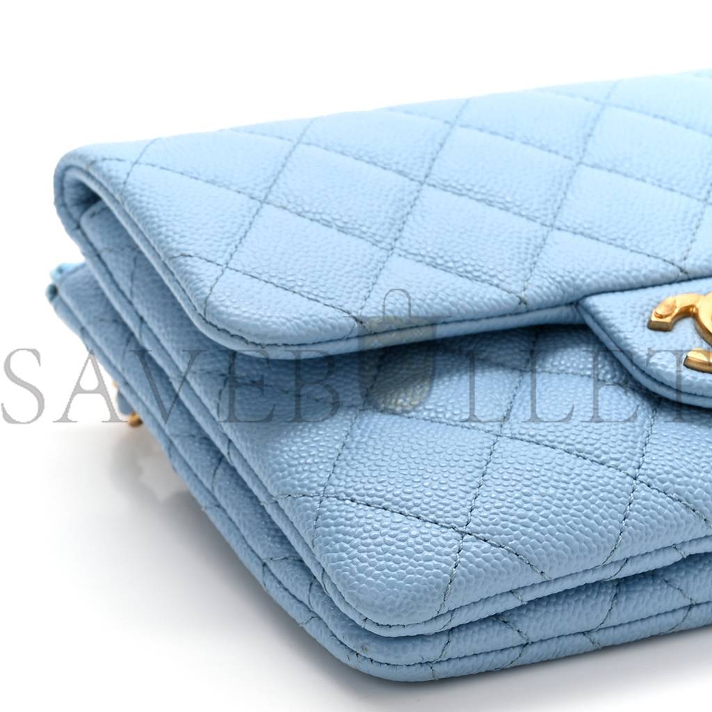 CHANEL SHINY CAVIAR PICK ME UP FLAP BELT BAG LIGHT BLUE GOLD HARDWARE (17*13*3cm)