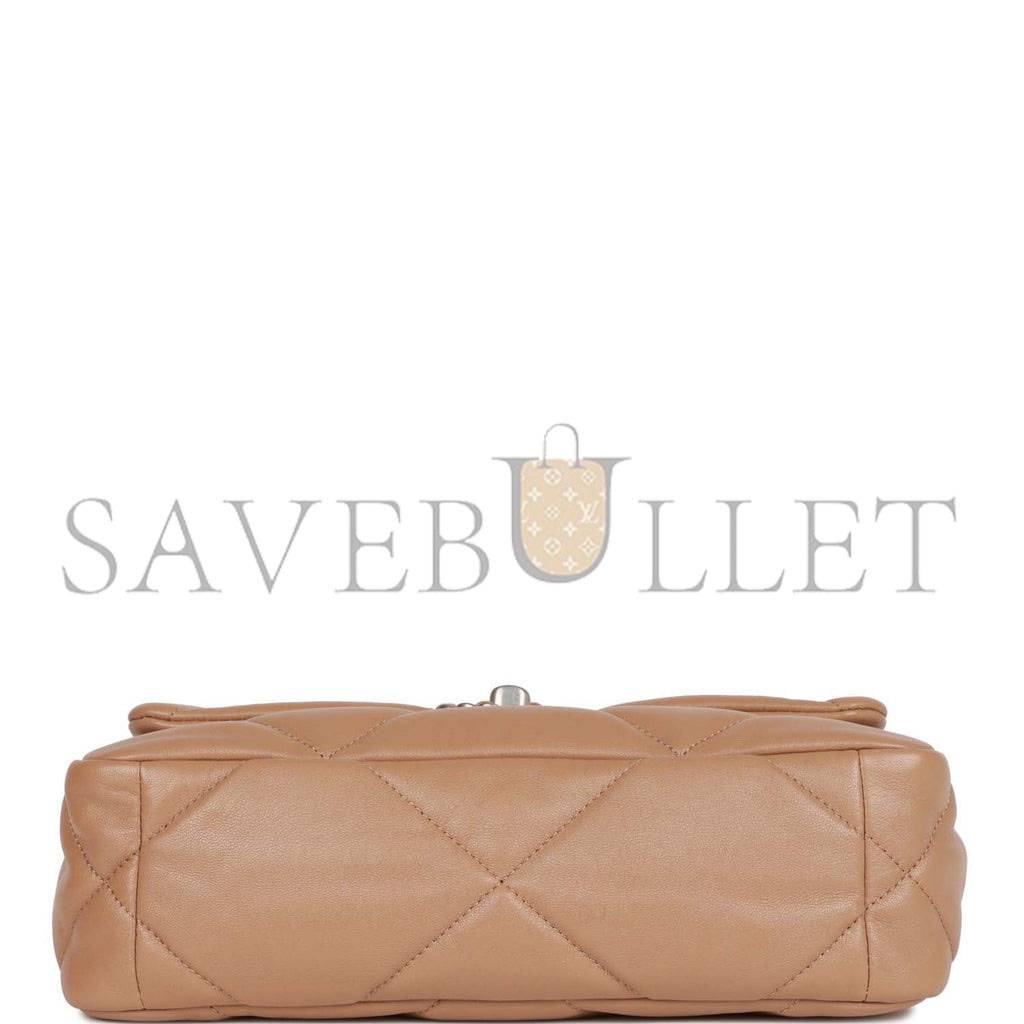 CHANEL MEDIUM 19 FLAP BAG BEIGE CALFSKIN MIXED HARDWARE (25*16*9cm)