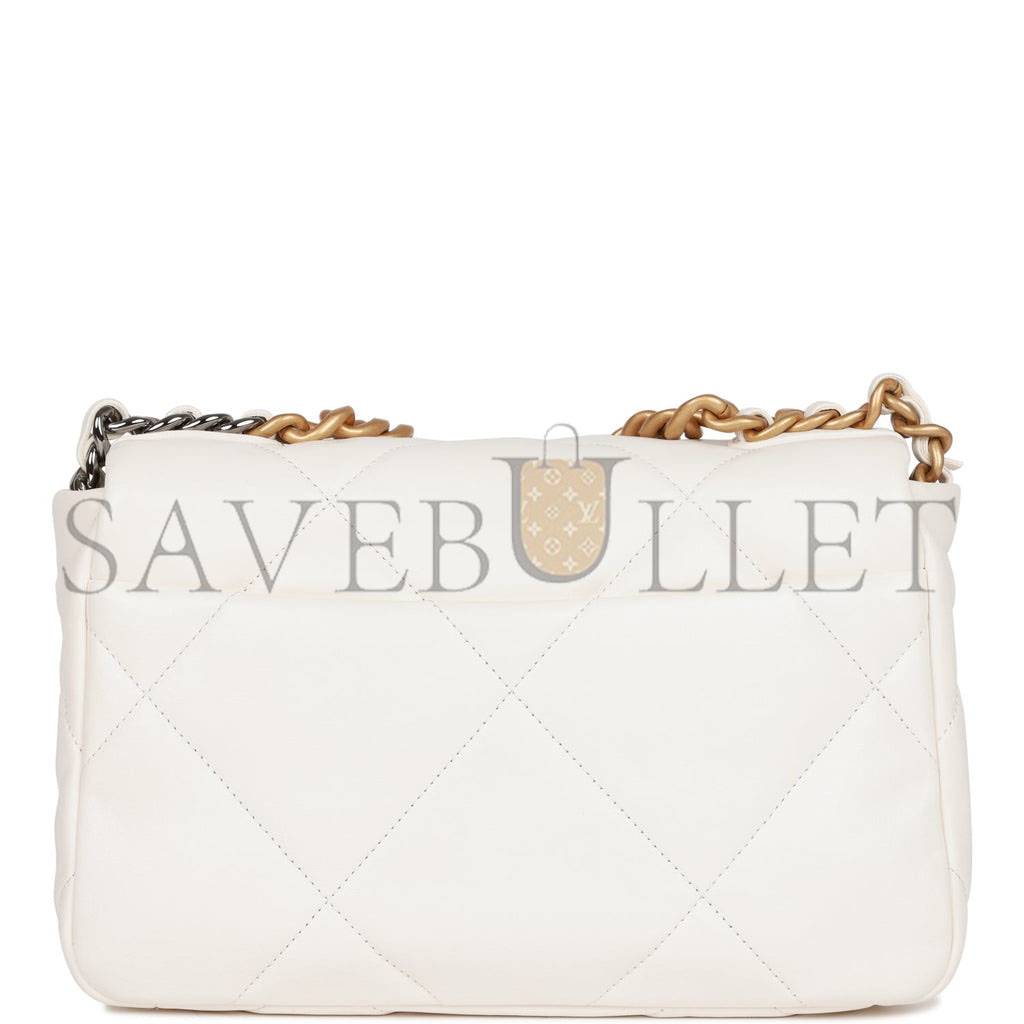 CHANEL MEDIUM 19 FLAP BAG WHITE CALFSKIN MIXED HARDWARE (25*16*9cm)