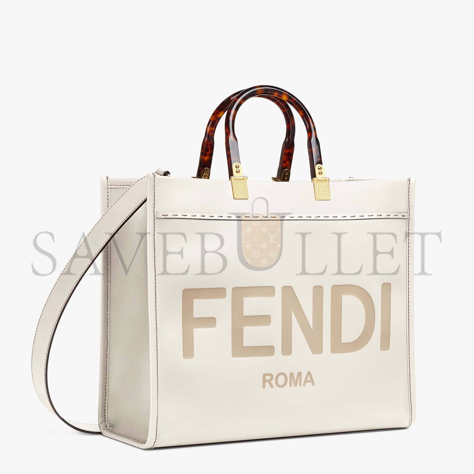 FENDI SUNSHINE MEDIUM - WHITE LEATHER SHOPPER 8BH386ABVLF0K7E (35*31*17cm)