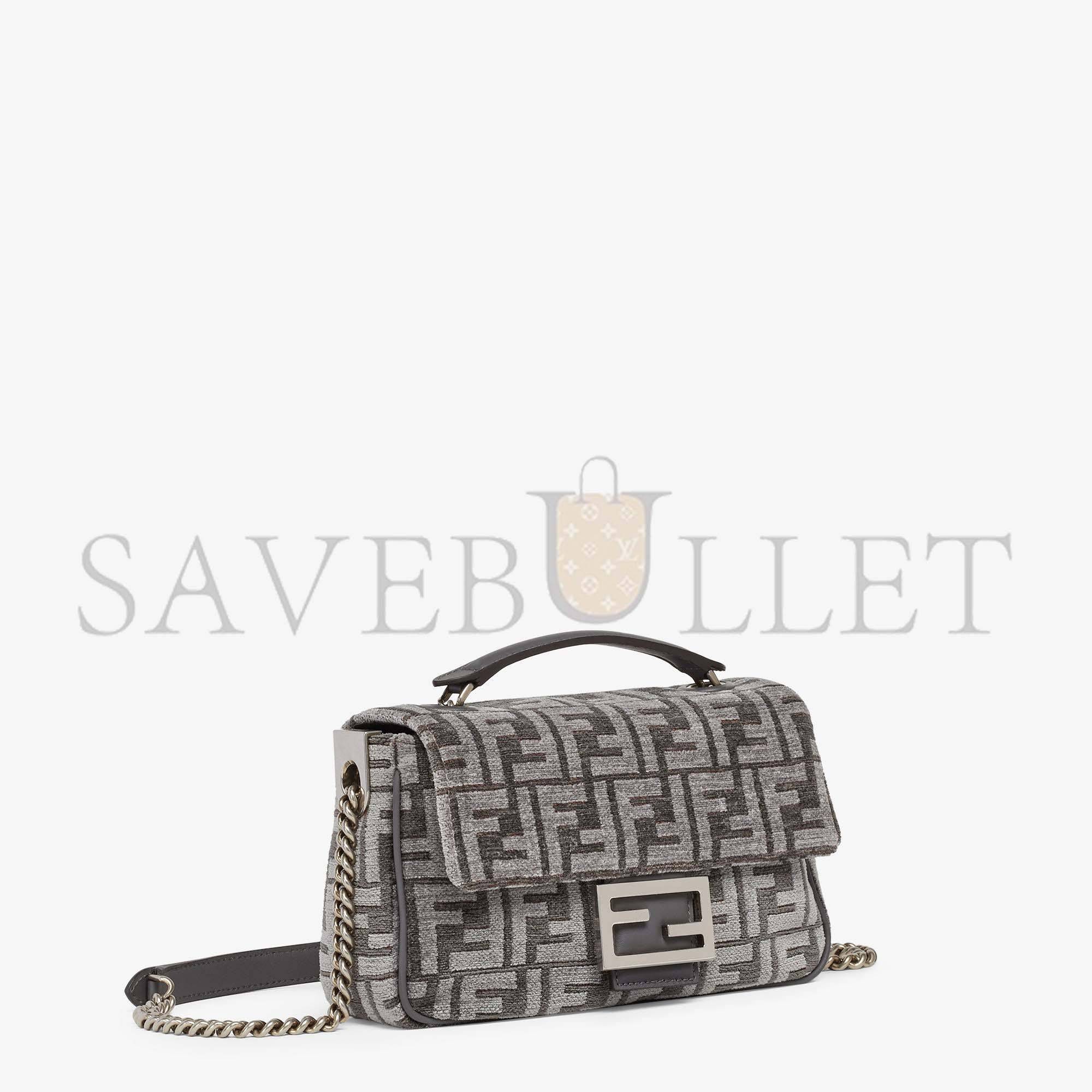 FENDI BAGUETTE CHAIN MIDI - DARK GRAY FF TAPESTRY FABRIC BAG 8BR793ALG7F1HZO (24*14.5*7cm)