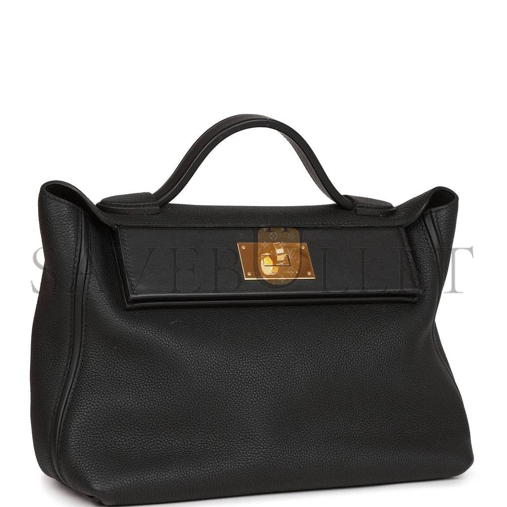 HERMES 2424 BAG 29 BLACK TOGO AND SWIFT GOLD HARDWARE (29*24*15cm)