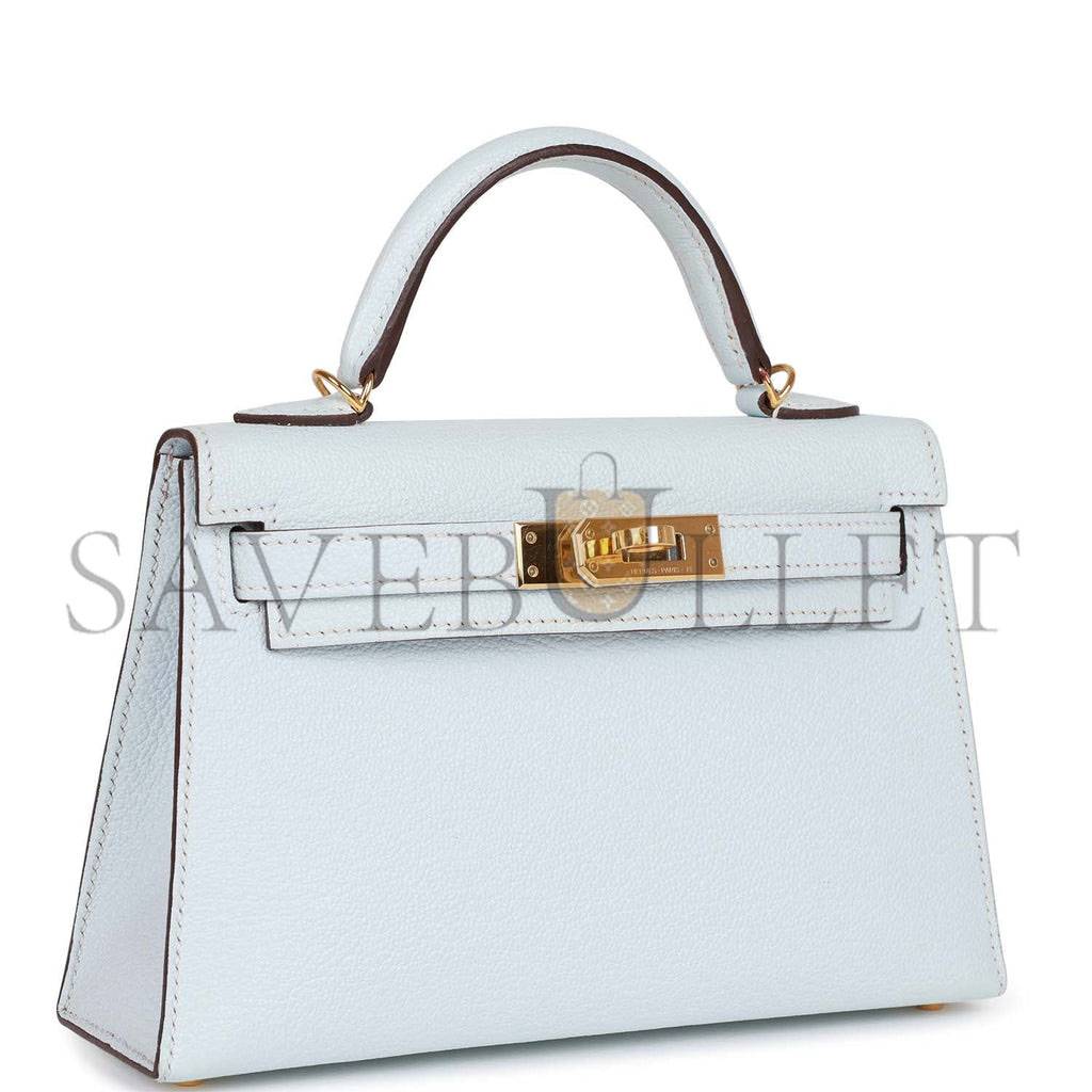 HERMES MINI HERMES KELLY SELLIER 20 BLEU BRUME CHEVRE GOLD HARDWARE (19*12*5.5cm)