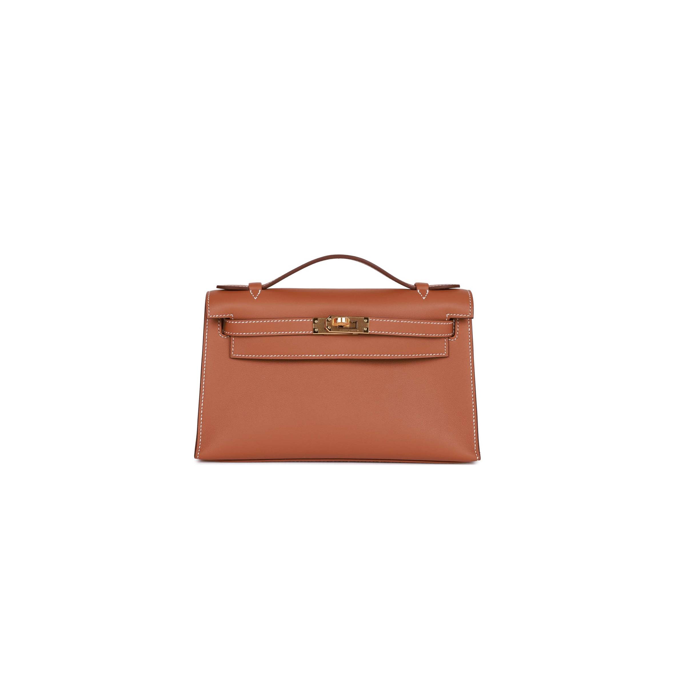 HERMES KELLY POCHETTE CHAI SWIFT PALLADIUM HARDWARE (22*12*13cm)