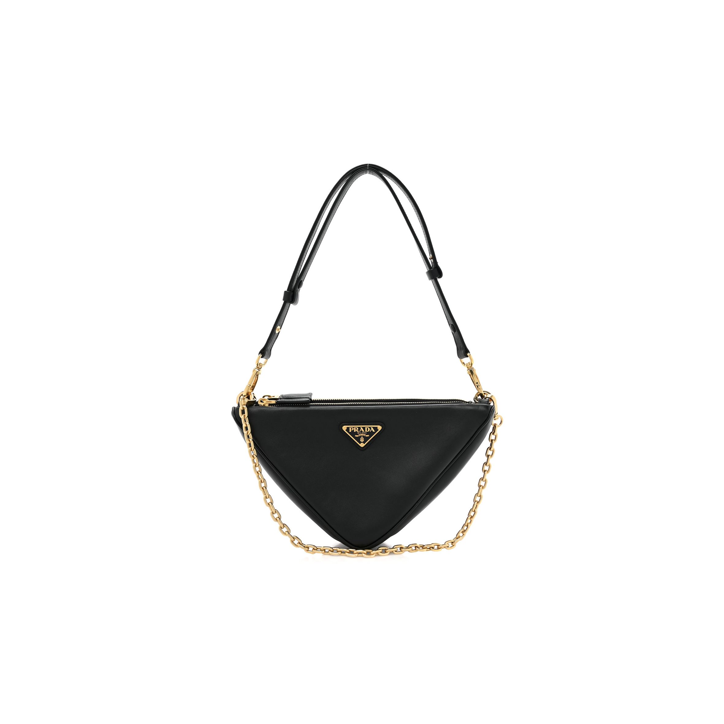 PRADA JACQUARD TRIANGOLO SYMBOLE EMBROIDERED MINI TRIANGLE SHOULDER BAG BLACK CILIEGIA (28*15*6cm)