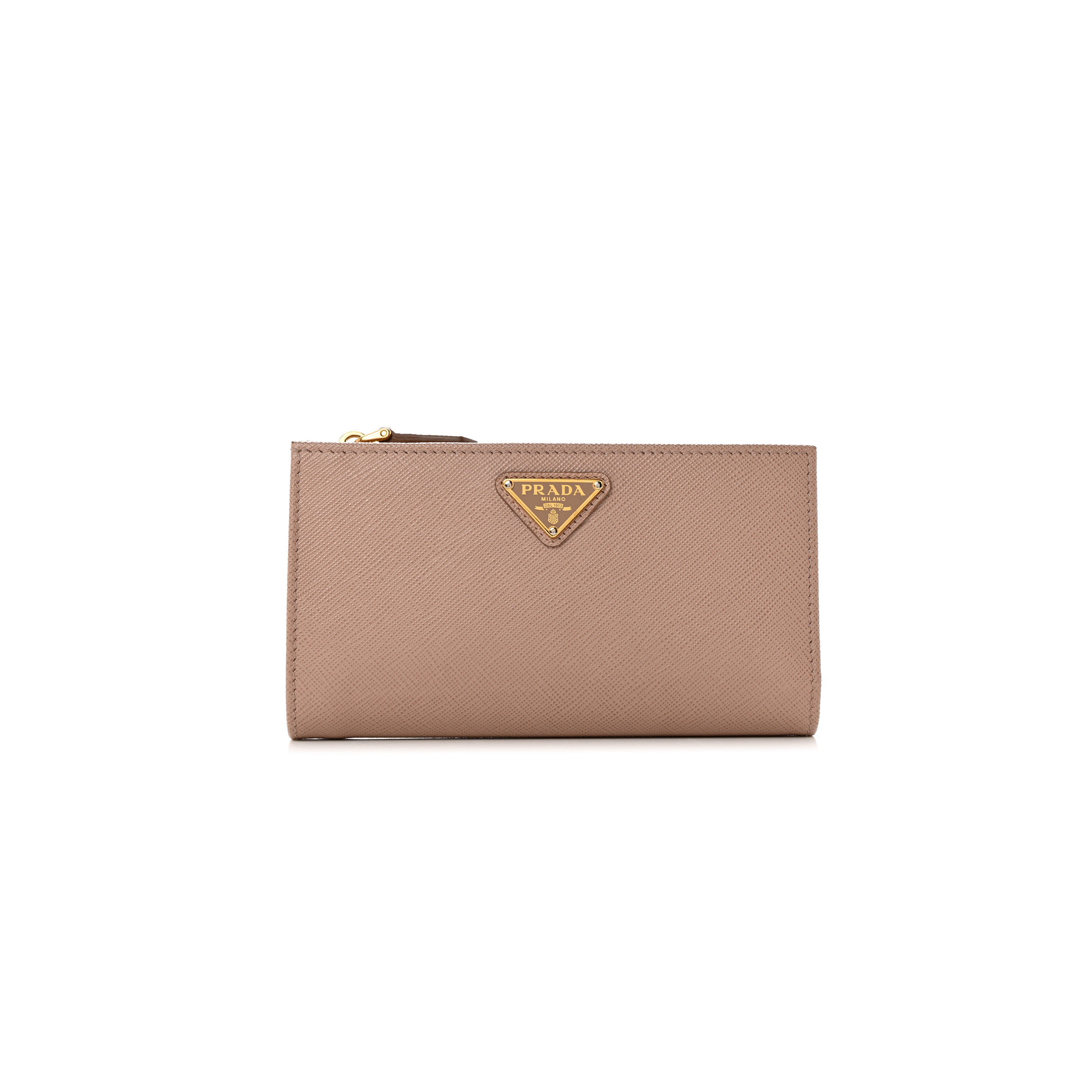 PRADA SAFFIANO TRIANGLE CONTINENTAL ZIP WALLET POWDER PINK (16*9*2cm)