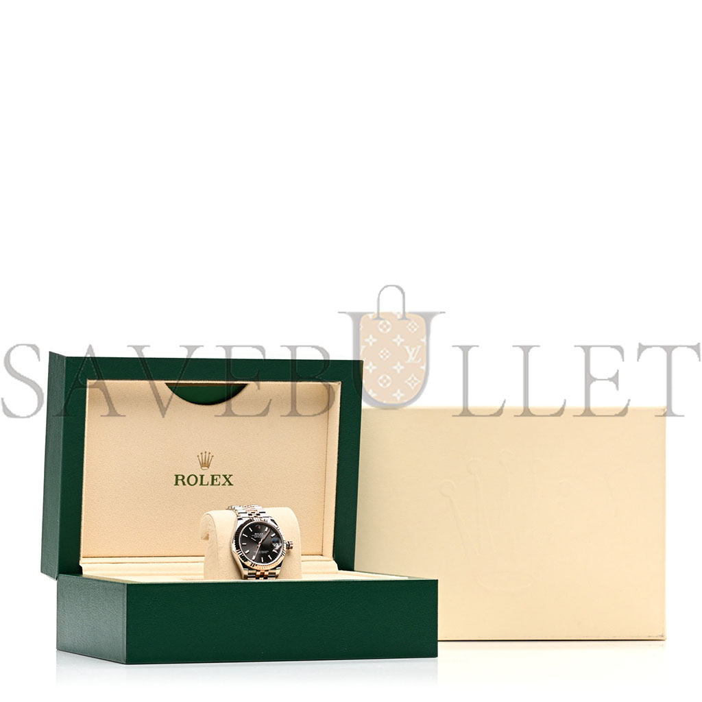 ROLEX STAINLESS STEEL 18K EVEROSE GOLD 31MM OYSTER PERPETUAL DATEJUST WATCH DARK RHODIUM 278271