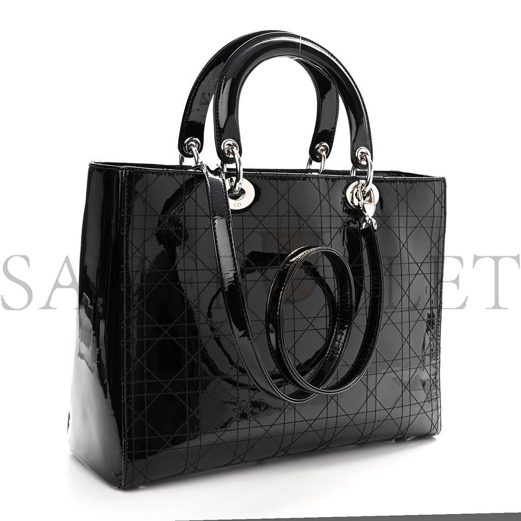 DIOR PATENT CANNAGE STITCHED LARGE LADY DIOR BLACK (32*25*11.4cm)