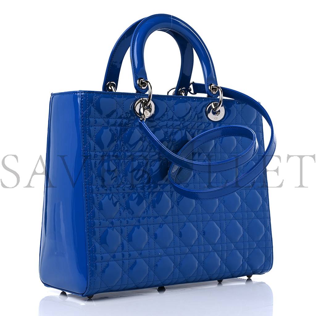 DIOR PATENT CANNAGE LARGE LADY DIOR BLUE (32*25*11.4cm)