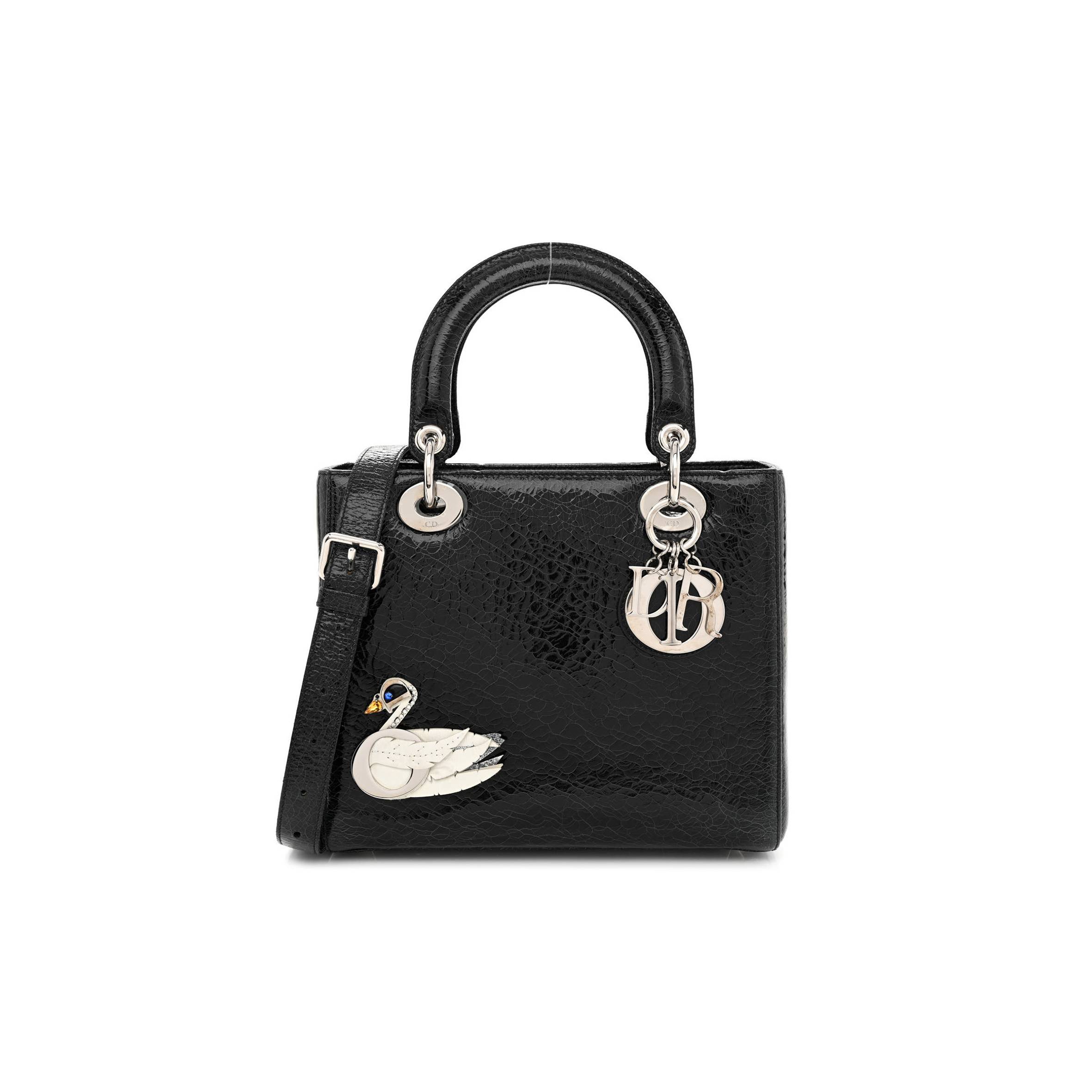 DIOR CERAMIC EFFECT DEERSKIN JEWELED SWAN LADY DIOR BLACK (23*20*12.7cm)