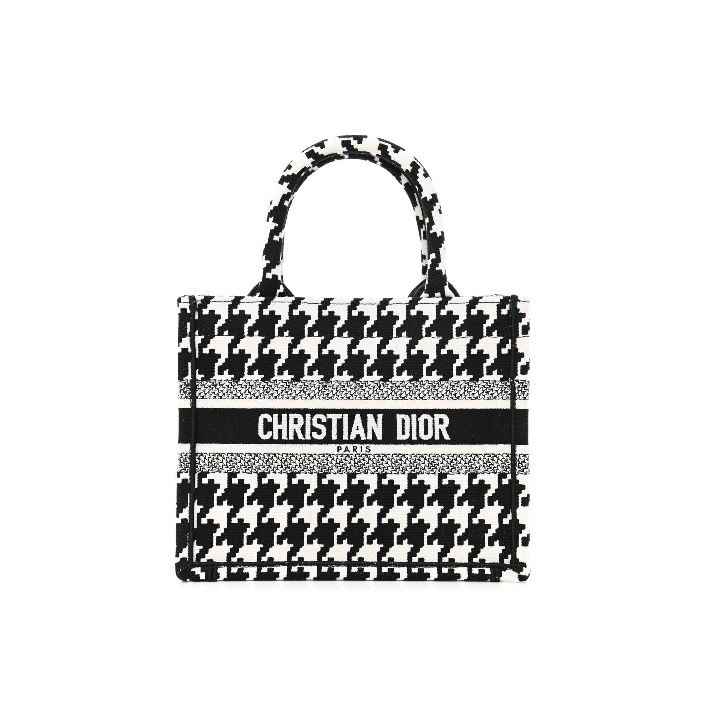 DIOR CANVAS HOUNDSTOOTH EMBROIDERED SMALL BOOK TOTE BLACK WHITE (27*22*11.4cm)