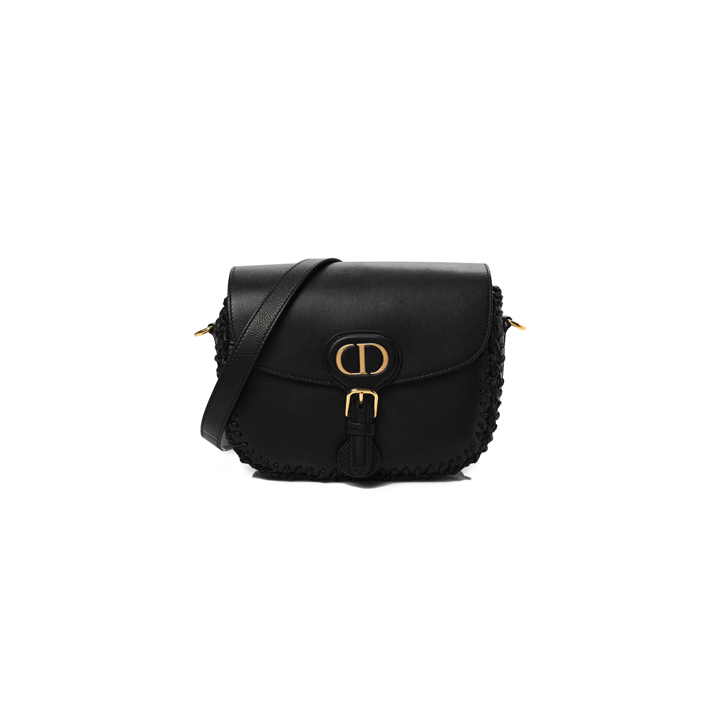 DIOR GRAINED CALFSKIN MEDIUM WHIPSTITCHED BOBBY BAG BLACK (21*18*5.7cm)