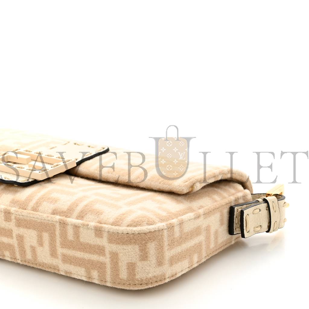 FENDI WOOL CUOIO ROMANO SELLERIA FF 1974 BAGUETTE 1997 BEIGE CAMMELLO CAMELIA (27*14*4cm)