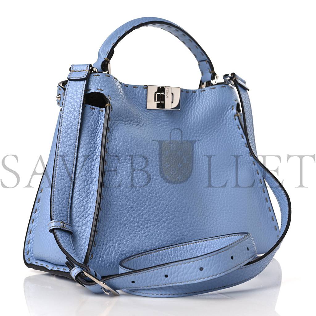 FENDI CUOIO ROMA SELLERIA CHAMOIS BI-COLOR MEDIUM PEEKABOO ICONIC ESSENTIALLY SATCHEL SKY BLUE LATTE (27*21*12cm)